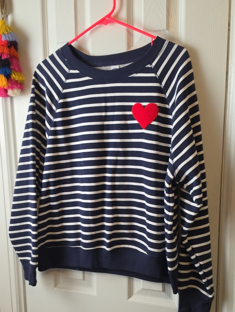 NWOT Old Navy Navy and White Striped SWEATSHIRT with Red Heart Patch